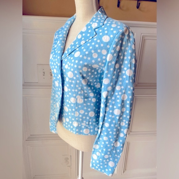 Y2K LARRY LEVINE BLUE WHITE POLKA DOT BLAZER SIZE 8 - Picture 2 of 5